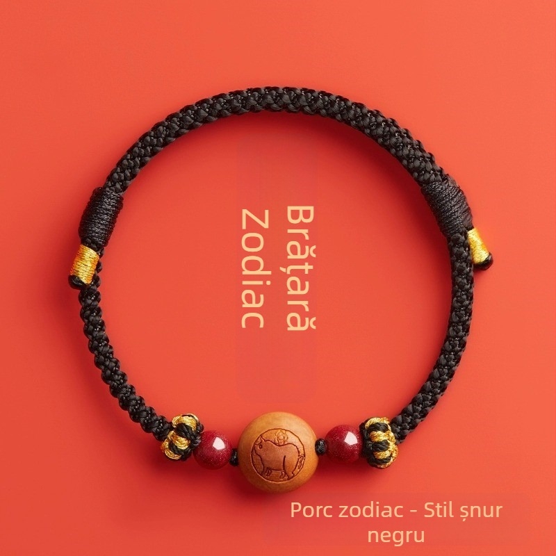 Brățară pentru copii din cinnabar, țesută manual, în stil etnic, cu motiv animal/zodiac