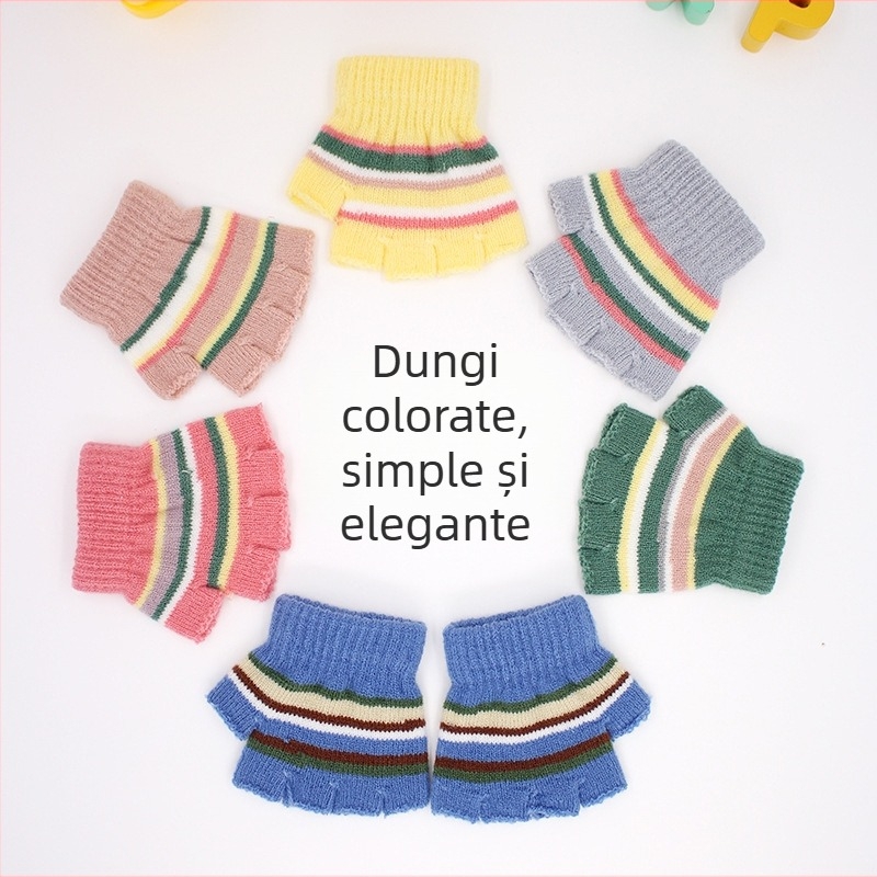 Mănuși tricotate cu degete jumătate pentru sugari 0–3 ani, cu dungi, calde pentru iarnă, primăvară și toamnă