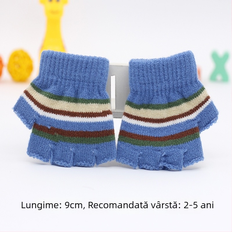 Mănuși tricotate cu degete jumătate pentru sugari 0–3 ani, cu dungi, calde pentru iarnă, primăvară și toamnă
