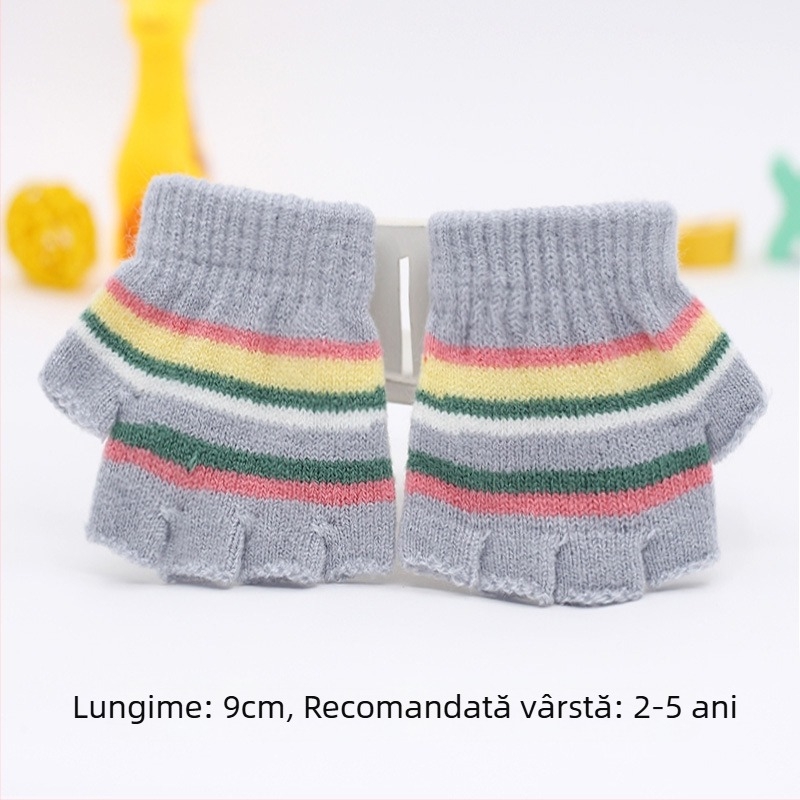 Mănuși tricotate cu degete jumătate pentru sugari 0–3 ani, cu dungi, calde pentru iarnă, primăvară și toamnă