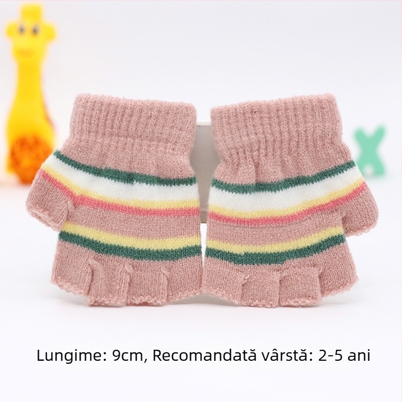 Mănuși tricotate cu degete jumătate pentru sugari 0–3 ani, cu dungi, calde pentru iarnă, primăvară și toamnă