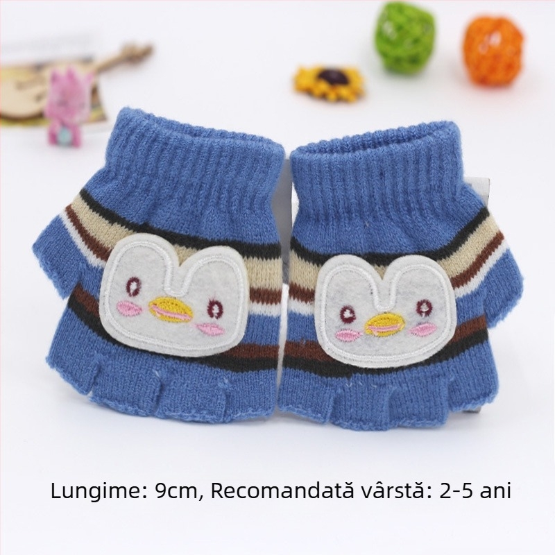Mănuși tricotate cu degete jumătate pentru sugari 0–3 ani, cu dungi, calde pentru iarnă, primăvară și toamnă
