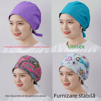 Șapcă chirurgicală unisex, imprimeu floral, poliester-cotton, vârf plat, margine, pentru toate anotimpurile