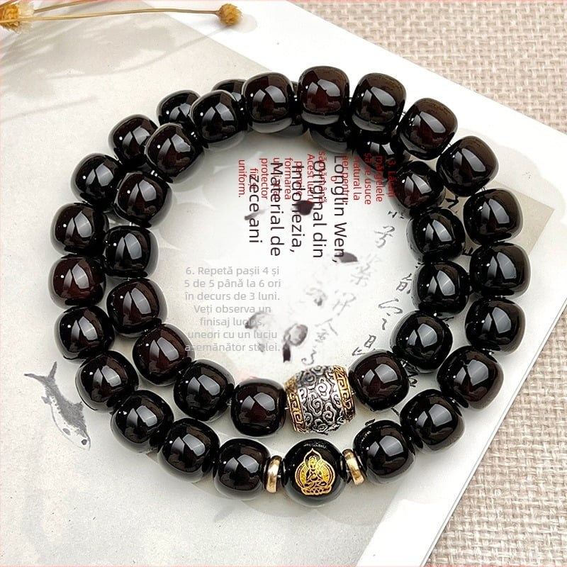 Brățară Bodhi din rădăcină Bodhi, mărgele cu design dublu cerc în formă de romb, finisaj lustruit, stil natural, unisex, 40 de bucăți