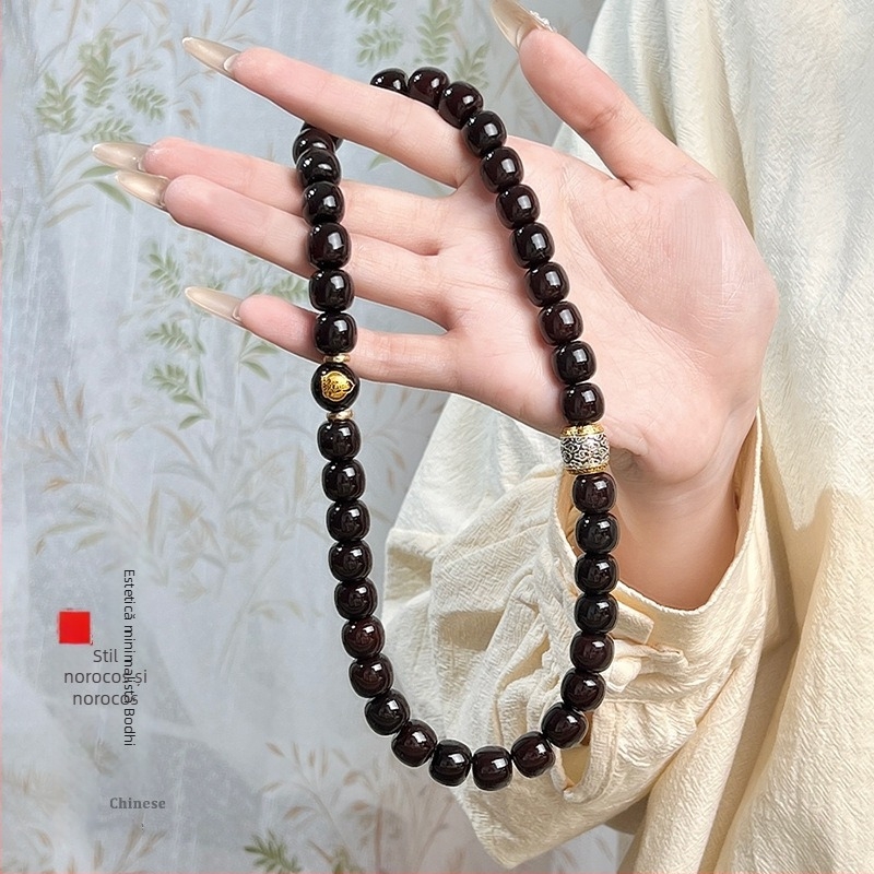 Brățară Bodhi din rădăcină Bodhi, mărgele cu design dublu cerc în formă de romb, finisaj lustruit, stil natural, unisex, 40 de bucăți