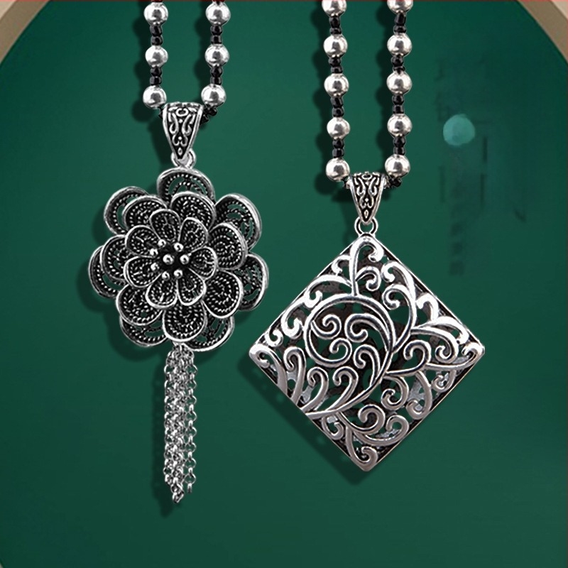 Lanț de pulover din aliaj, colier lung cu ciucuri, stil etno-retro