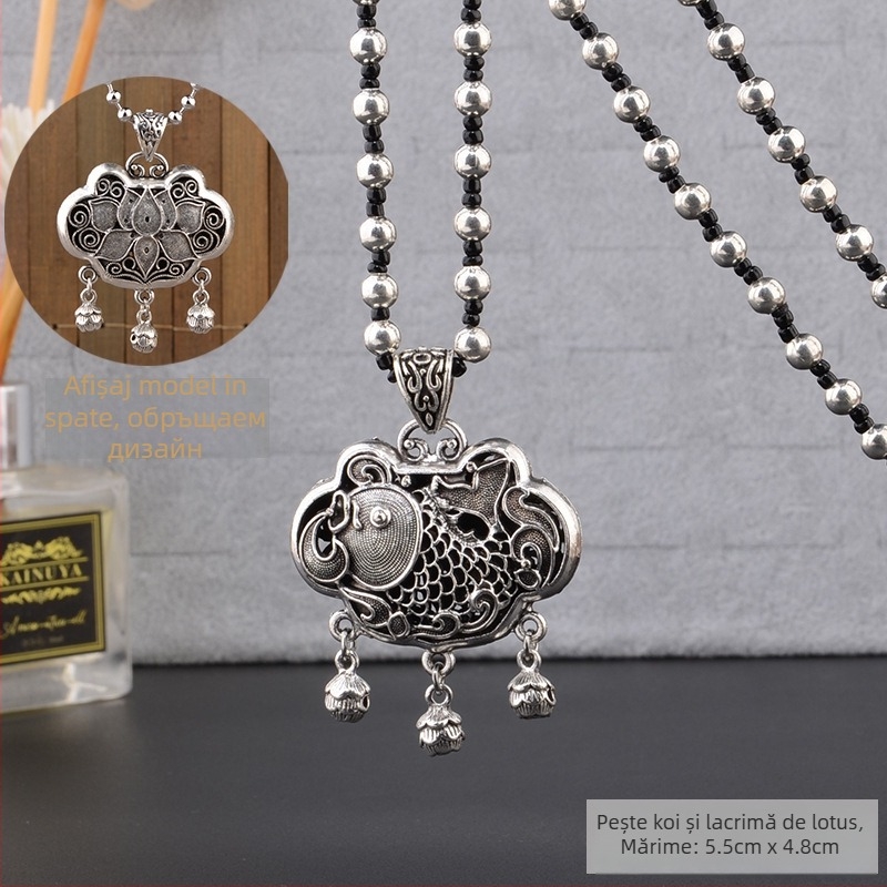 Lanț de pulover din aliaj, colier lung cu ciucuri, stil etno-retro