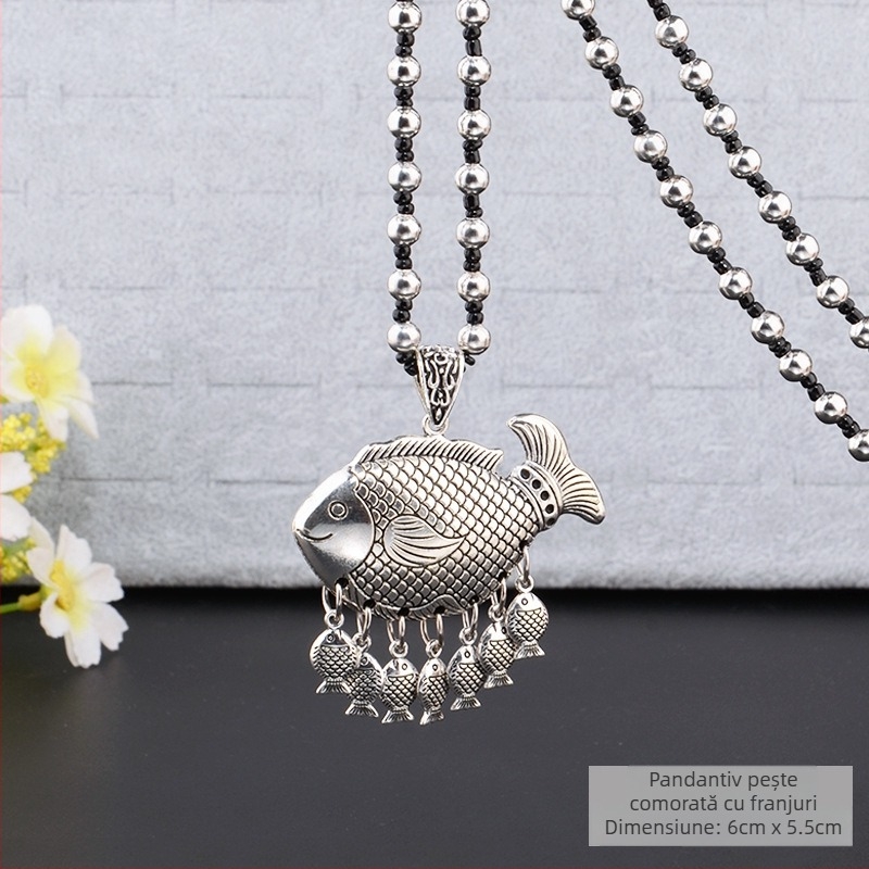 Lanț de pulover din aliaj, colier lung cu ciucuri, stil etno-retro