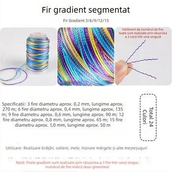 Fir gradient multicolor pentru croitorie DIY, variante 3/6/9/12/15 fire