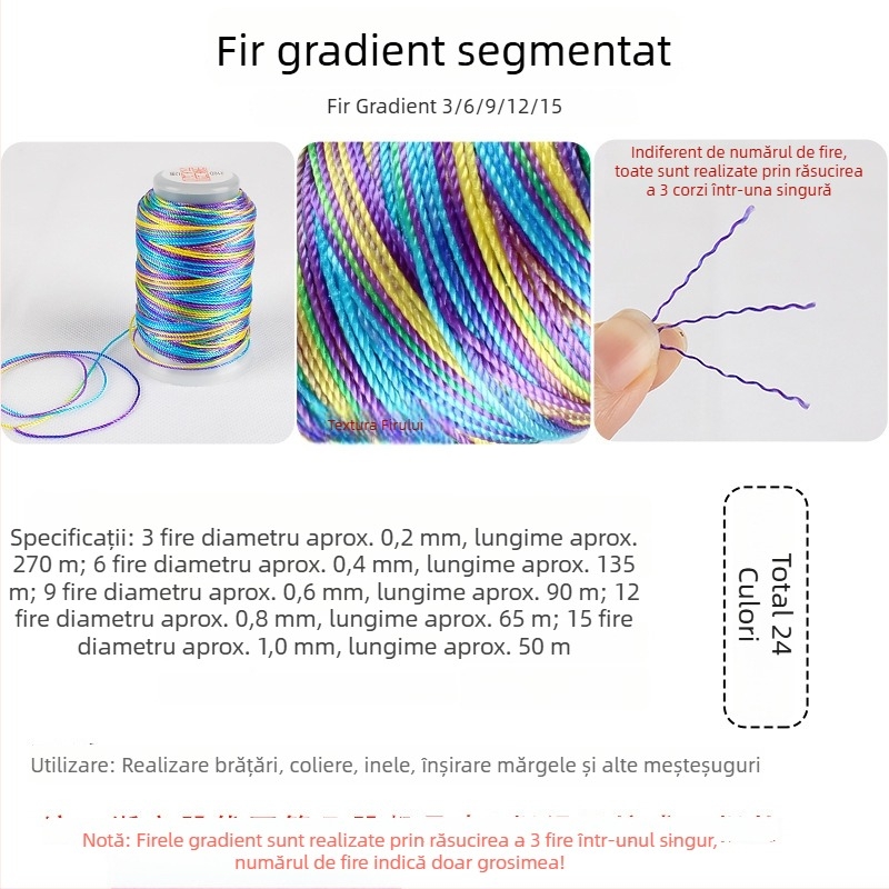 Fir gradient multicolor pentru croitorie DIY, variante 3/6/9/12/15 fire