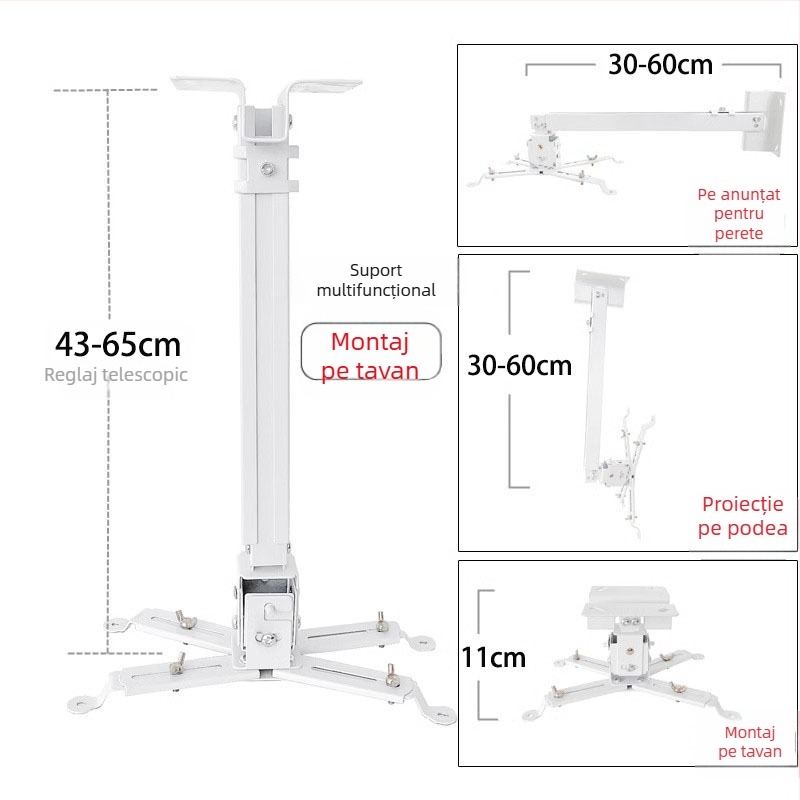 Suport telescopic universal pentru proiector pentru plafon, perete sau podea – Compatibil cu BenQ și Epson