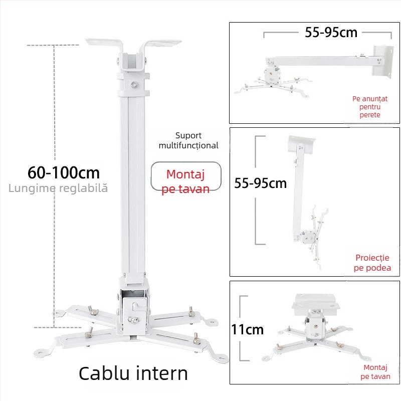 Suport telescopic universal pentru proiector pentru plafon, perete sau podea – Compatibil cu BenQ și Epson
