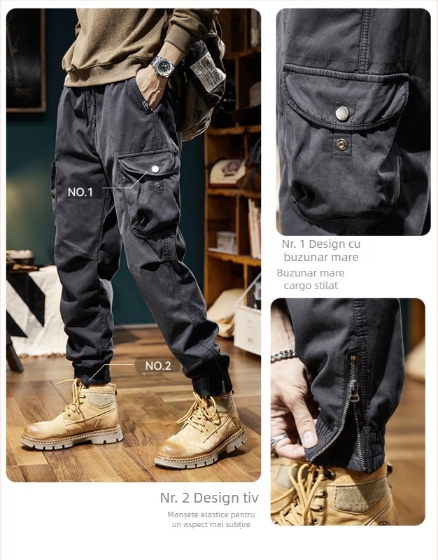 Pantaloni cargo pentru bărbați, căptușiți cu fleece, groși pentru toamnă și iarnă, croială dreaptă, stil casual, inspirați de design japonez