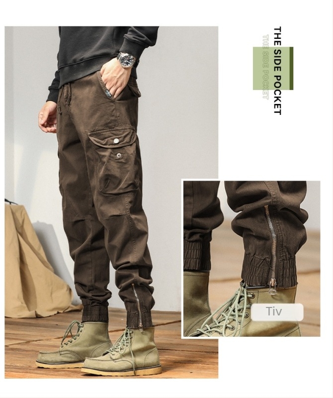Pantaloni cargo pentru bărbați, căptușiți cu fleece, groși pentru toamnă și iarnă, croială dreaptă, stil casual, inspirați de design japonez