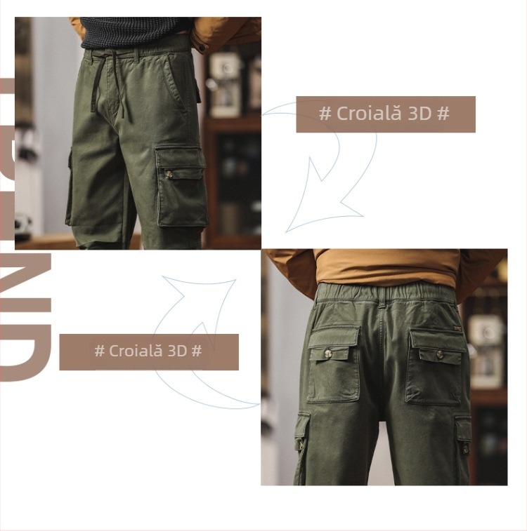Pantaloni cargo pentru bărbați, căptușiți cu fleece, groși pentru toamnă și iarnă, croială dreaptă, stil casual, inspirați de design japonez