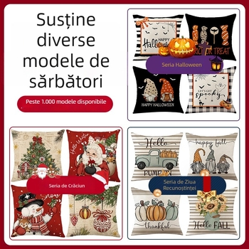 Husă pentru pernă - pluș scurt, model desen animat, imprimare, stil Crăciun