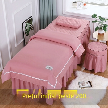 Set cuvertură pat din patru piese, stil universal, material mătase cu motif floral, țesătură vopsită pe fire, imprimare reactive, model 69850