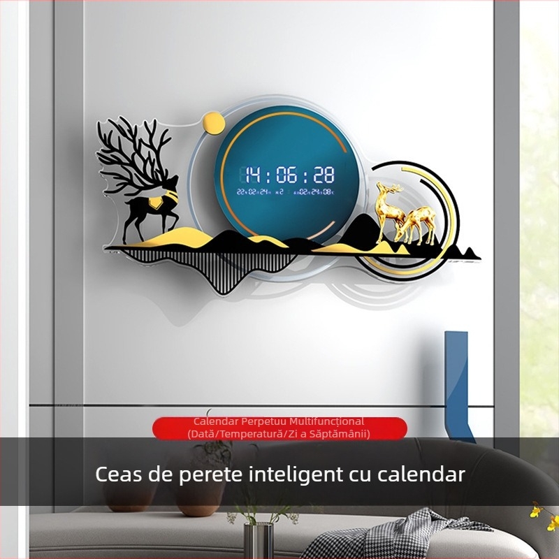 Ceas de perete în stil nordic, design asimetric, alimentat cu baterii, mișcare a secundei cu pas lin, afișaj 24 de ore