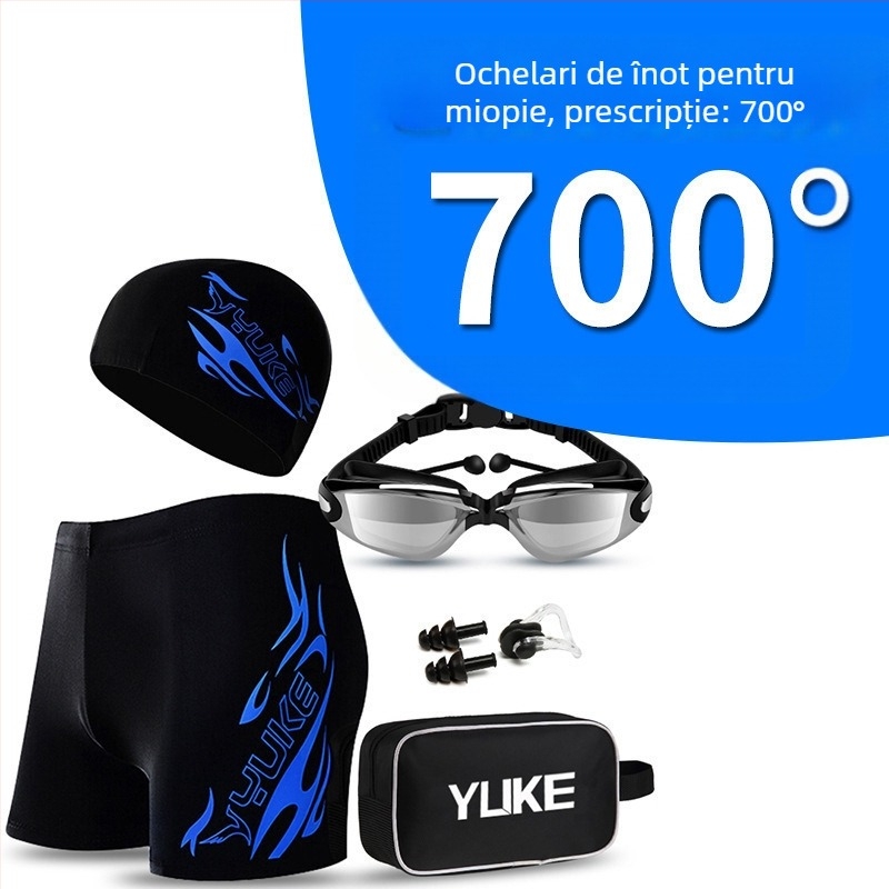 Set masculin de înot cu slip, ochelari de înot și căciulă – material poliester, model imprimat, căptușeală poliesterică; potrivit pentru înot și sporturi acvatice.