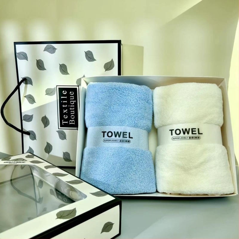 Set de prosoape în cutie cadou, prosoape de față din velur coral, țesătură plată, 300 g, imprimare logo