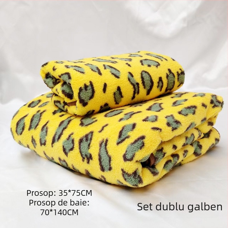 Prosop de baie din fleece coral cu imprimeu leopard, cu design de agățare, sub 100 g, 150D