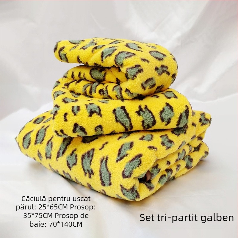 Prosop de baie din fleece coral cu imprimeu leopard, cu design de agățare, sub 100 g, 150D