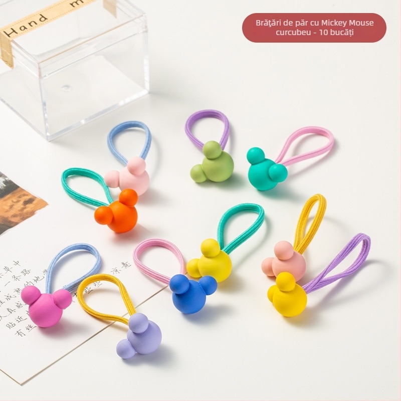 Elastic de păr pentru copii, acrilic, seria Prințesa, modele: Inimă/Pătrat/Urs/Stea/Iepure, pachet de 10