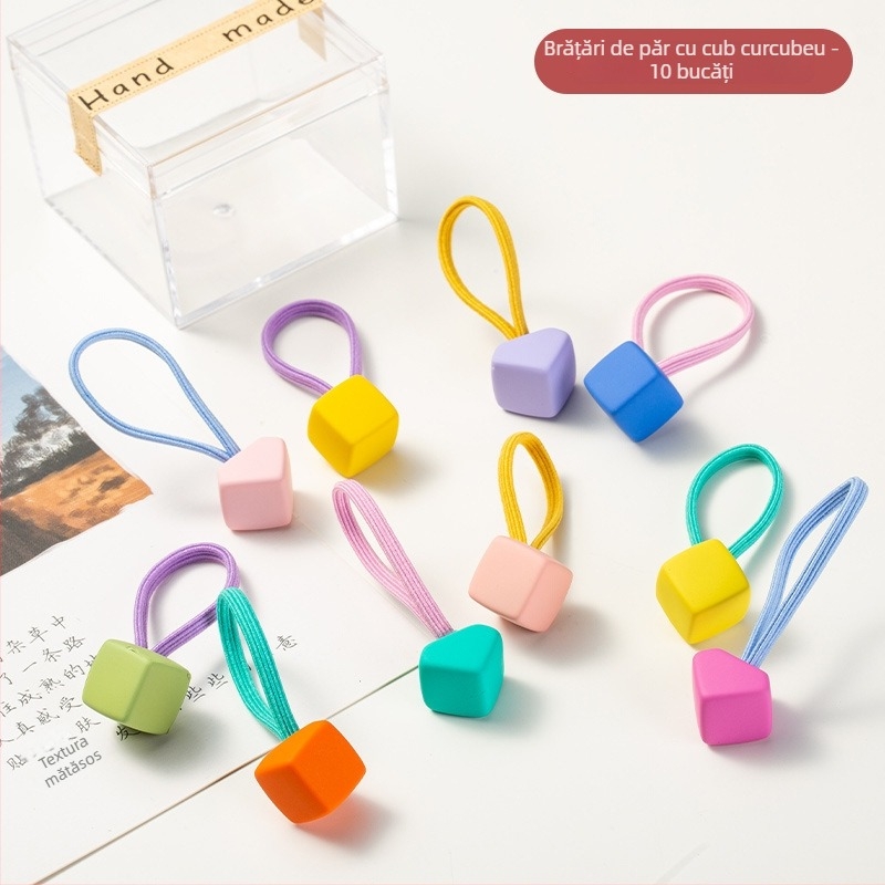 Elastic de păr pentru copii, acrilic, seria Prințesa, modele: Inimă/Pătrat/Urs/Stea/Iepure, pachet de 10