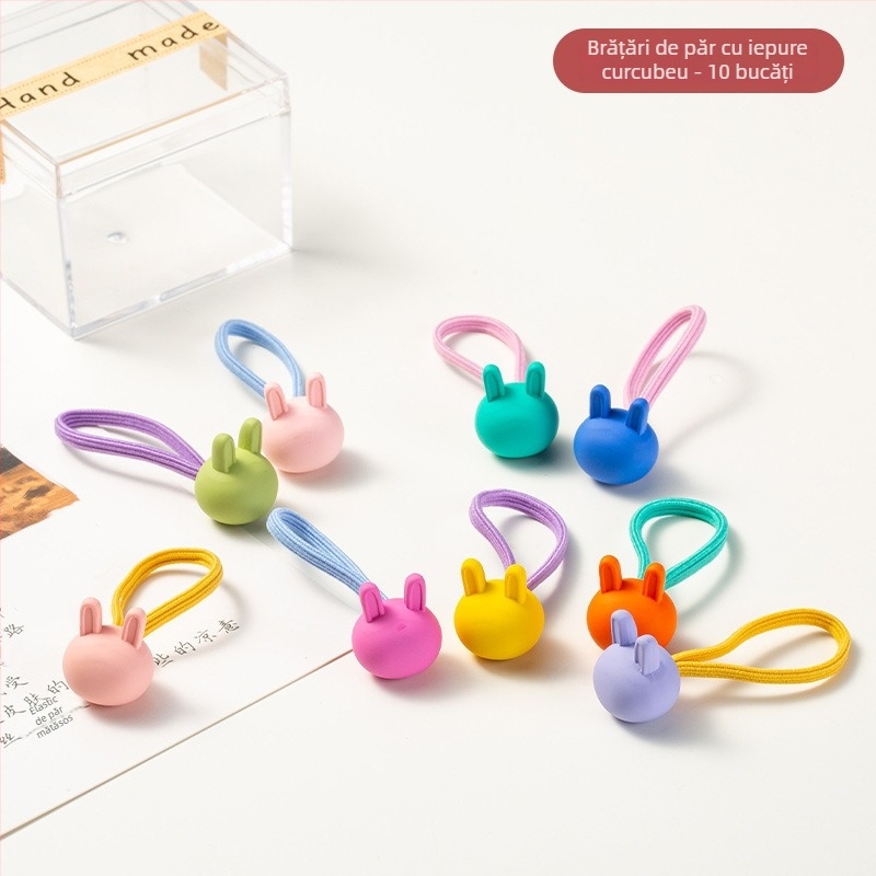 Elastic de păr pentru copii, acrilic, seria Prințesa, modele: Inimă/Pătrat/Urs/Stea/Iepure, pachet de 10