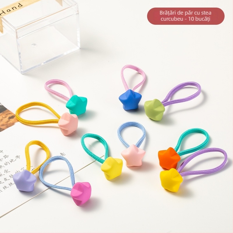 Elastic de păr pentru copii, acrilic, seria Prințesa, modele: Inimă/Pătrat/Urs/Stea/Iepure, pachet de 10