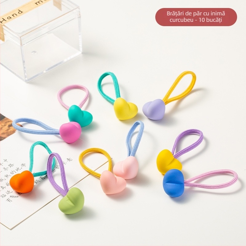 Elastic de păr pentru copii, acrilic, seria Prințesa, modele: Inimă/Pătrat/Urs/Stea/Iepure, pachet de 10