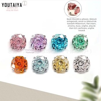 Cercei geometrici din titan cu design octogonal, zirconiu, aliaj G23, filet interior