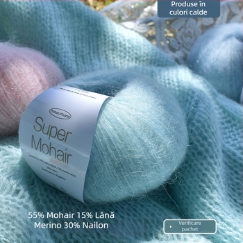 Fir mohair pentru tricotat și țesut | Mohair mătase, worsted, fir grup, densitate 10×10 cm: 30–32 ochiuri, 48–50 rânduri
