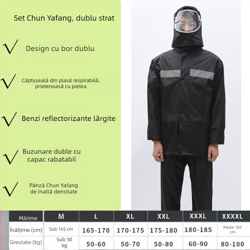 Set din două piese impermeabil: palton de ploaie și pantaloni pentru adulți, pentru utilizatorii de biciclete electrice și motociclete, protecție completă împotriva ploii, durabil