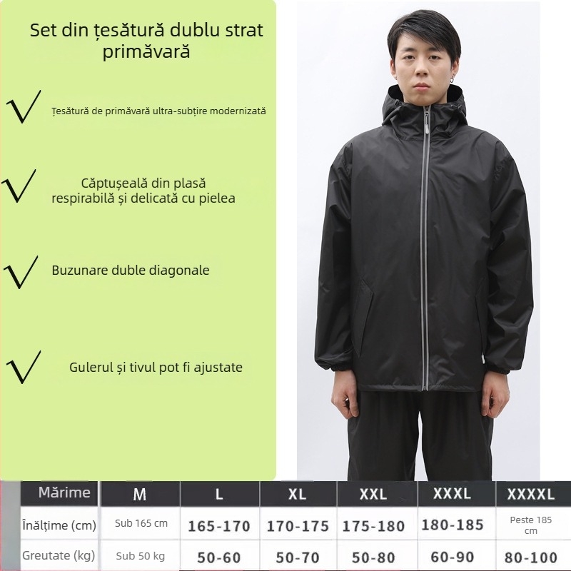 Set din două piese impermeabil: palton de ploaie și pantaloni pentru adulți, pentru utilizatorii de biciclete electrice și motociclete, protecție completă împotriva ploii, durabil