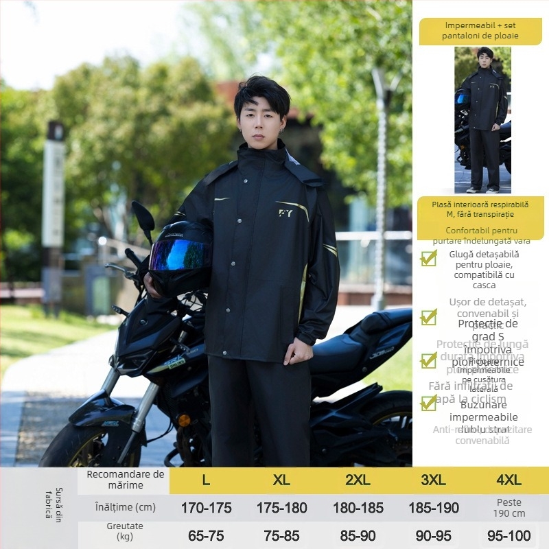 Set din două piese impermeabil: palton de ploaie și pantaloni pentru adulți, pentru utilizatorii de biciclete electrice și motociclete, protecție completă împotriva ploii, durabil