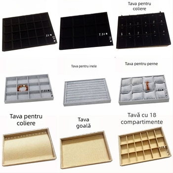 Tavă de afișare bijuterii, metalică, cu 12 compartimente pentru inele, lanțuri, brățări și pandante – stil artistic, origine: Jilin, primăvara 2025