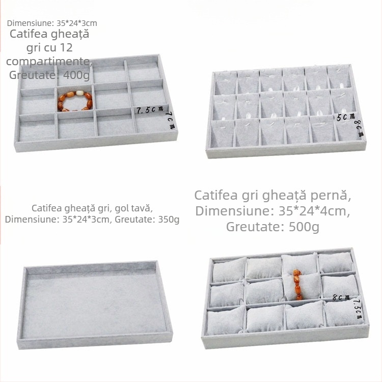 Tavă de afișare bijuterii, metalică, cu 12 compartimente pentru inele, lanțuri, brățări și pandante – stil artistic, origine: Jilin, primăvara 2025