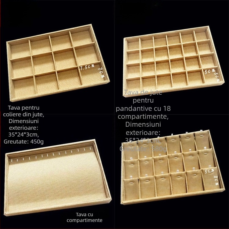 Tavă de afișare bijuterii, metalică, cu 12 compartimente pentru inele, lanțuri, brățări și pandante – stil artistic, origine: Jilin, primăvara 2025