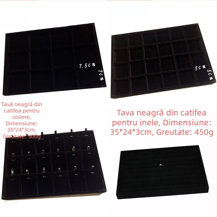 Tavă de afișare bijuterii, metalică, cu 12 compartimente pentru inele, lanțuri, brățări și pandante – stil artistic, origine: Jilin, primăvara 2025