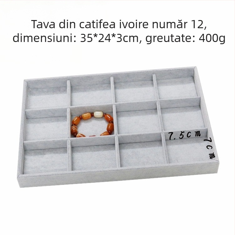 Tavă de afișare bijuterii, metalică, cu 12 compartimente pentru inele, lanțuri, brățări și pandante – stil artistic, origine: Jilin, primăvara 2025