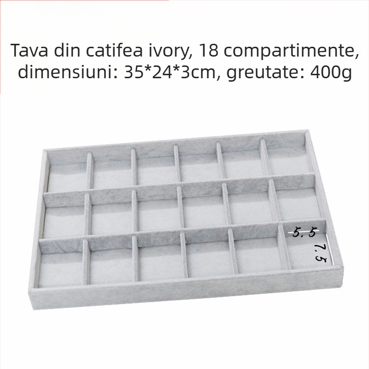 Tavă de afișare bijuterii, metalică, cu 12 compartimente pentru inele, lanțuri, brățări și pandante – stil artistic, origine: Jilin, primăvara 2025