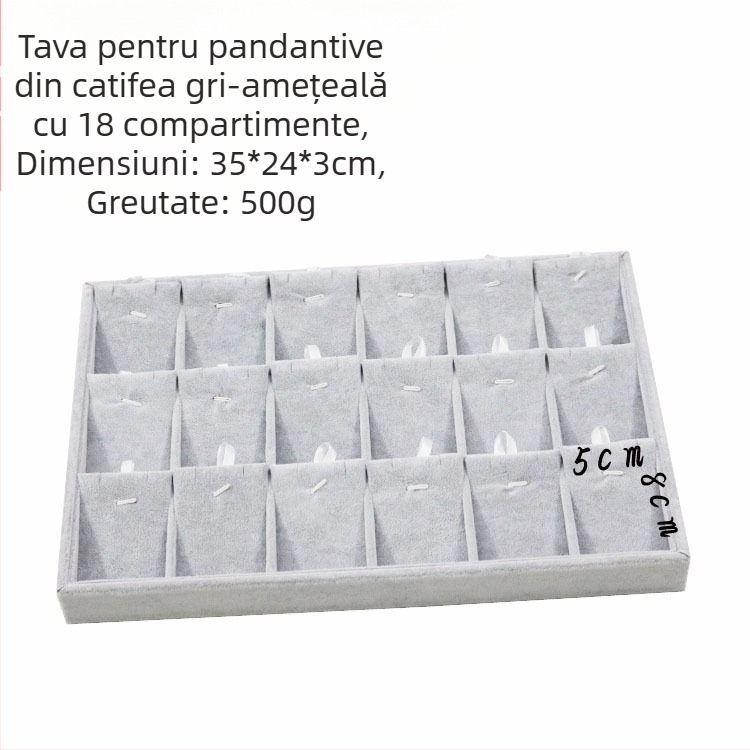 Tavă de afișare bijuterii, metalică, cu 12 compartimente pentru inele, lanțuri, brățări și pandante – stil artistic, origine: Jilin, primăvara 2025
