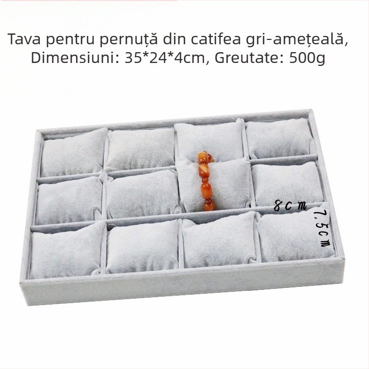 Tavă de afișare bijuterii, metalică, cu 12 compartimente pentru inele, lanțuri, brățări și pandante – stil artistic, origine: Jilin, primăvara 2025