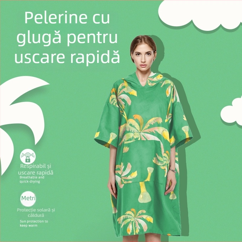 Halat de baie purtabil, cu glugă, absorbant, catifea dublu față, greutate 200–300 g, fir 150D — Chiti