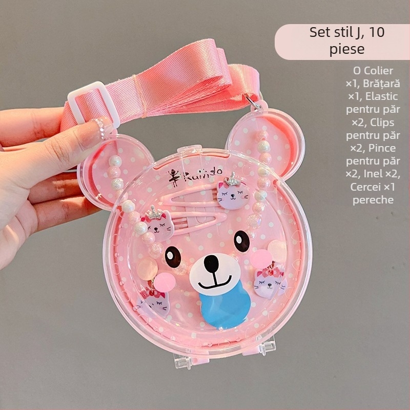 Set de bijuterii pentru copii - realizat manual, plastic/rasină, lanț cu bile, pandantiv din aliaj, stil coreean, pentru copii 3-10 ani