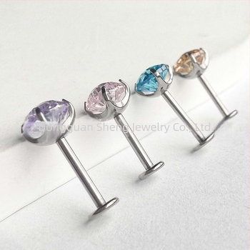 F136 Cercei din titan Fireworks-Cut, bază gradient în formă de cupă, cu zirconiu, aliaj titan G23, bijuterie pentru piercing la ureche