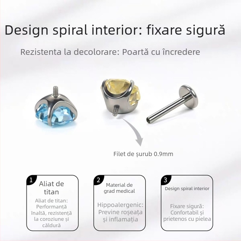 Cercei pentru urechi din aliaj de titan cu cristal zirconiu, tratament zirconia, stil minimalist, unisex