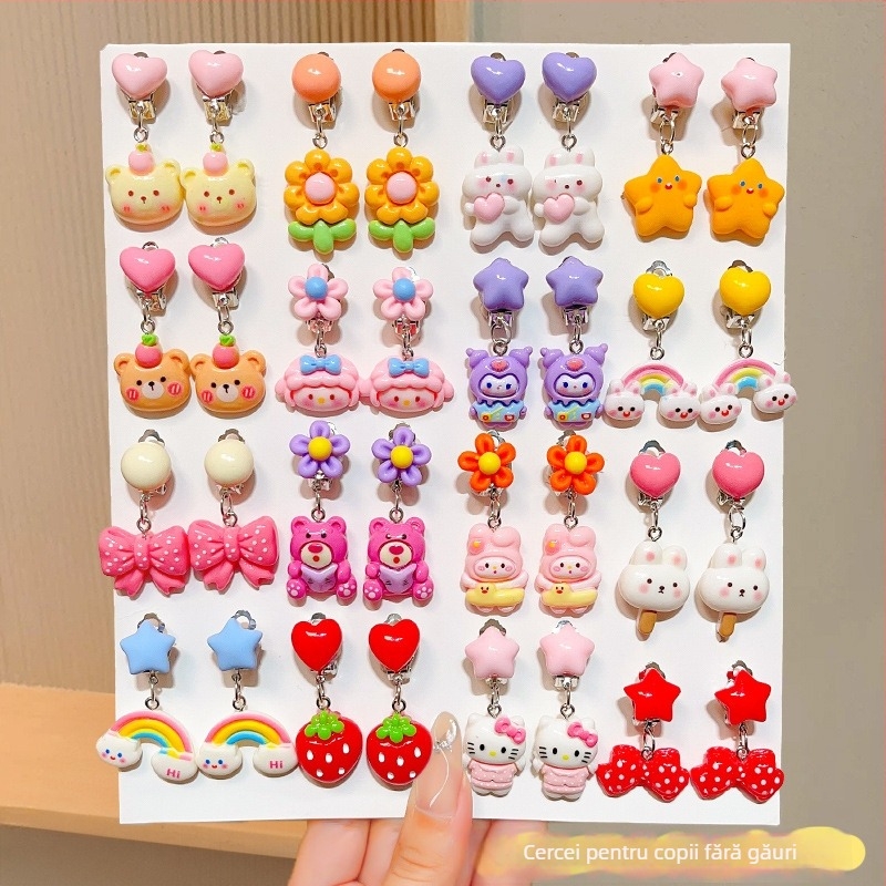 Cercei clips pentru copii fără gaură în urechi — design cu prințesă drăguță, pentru fetițe, primăvara 2024