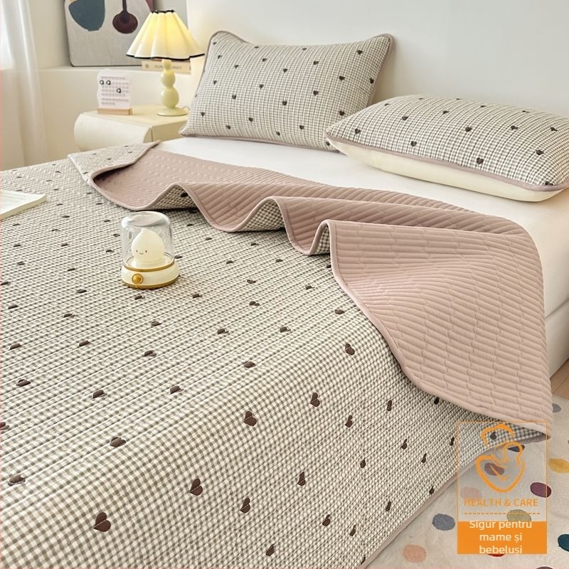 Set de trei piese pentru pat, cuvertură quilted antialunecare, model în dungi, fibră de poliester, vopsire reactivă, reversibil